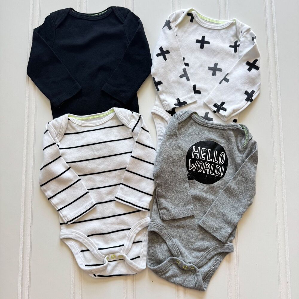 Set of 4 Cloud Island Cotton Baby Onesie Bodysuits | 0-3 Months